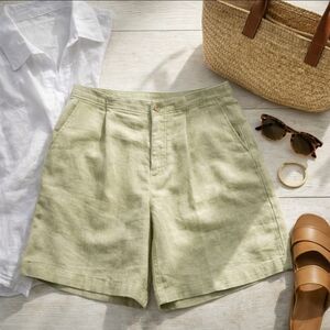 Sigrid Olsen Sport Linen Shorts Palm Island Resort Sage Green Size 10